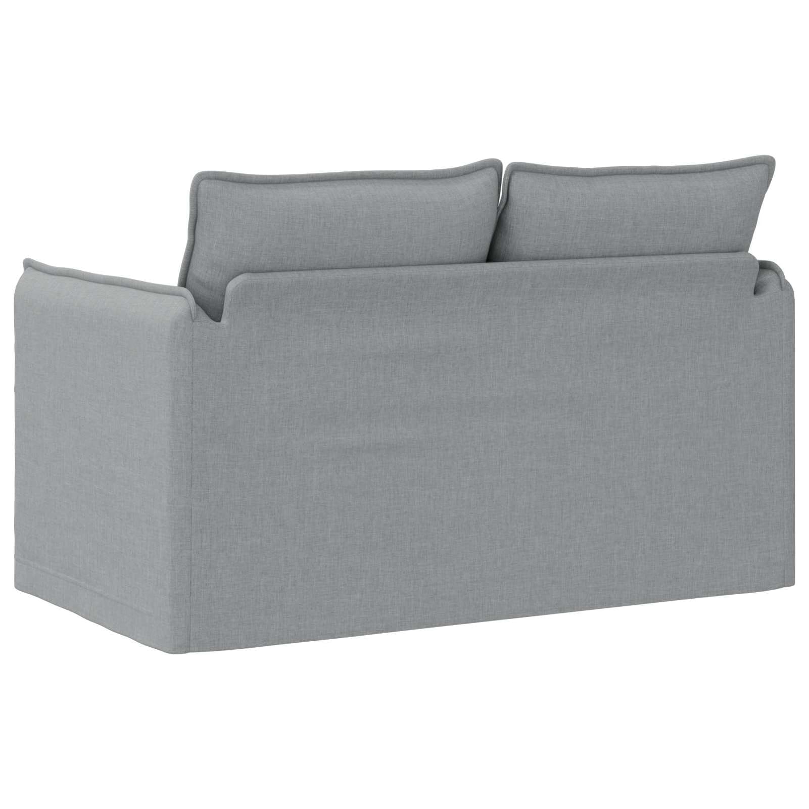 Divano rettangolare moderno, design modulare componibile, struttura metallo e legno, tessuto grigio traspirante, imbottitura schiuma fibra, dimensioni 136x82x85 cm, per soggiorno e camera da letto