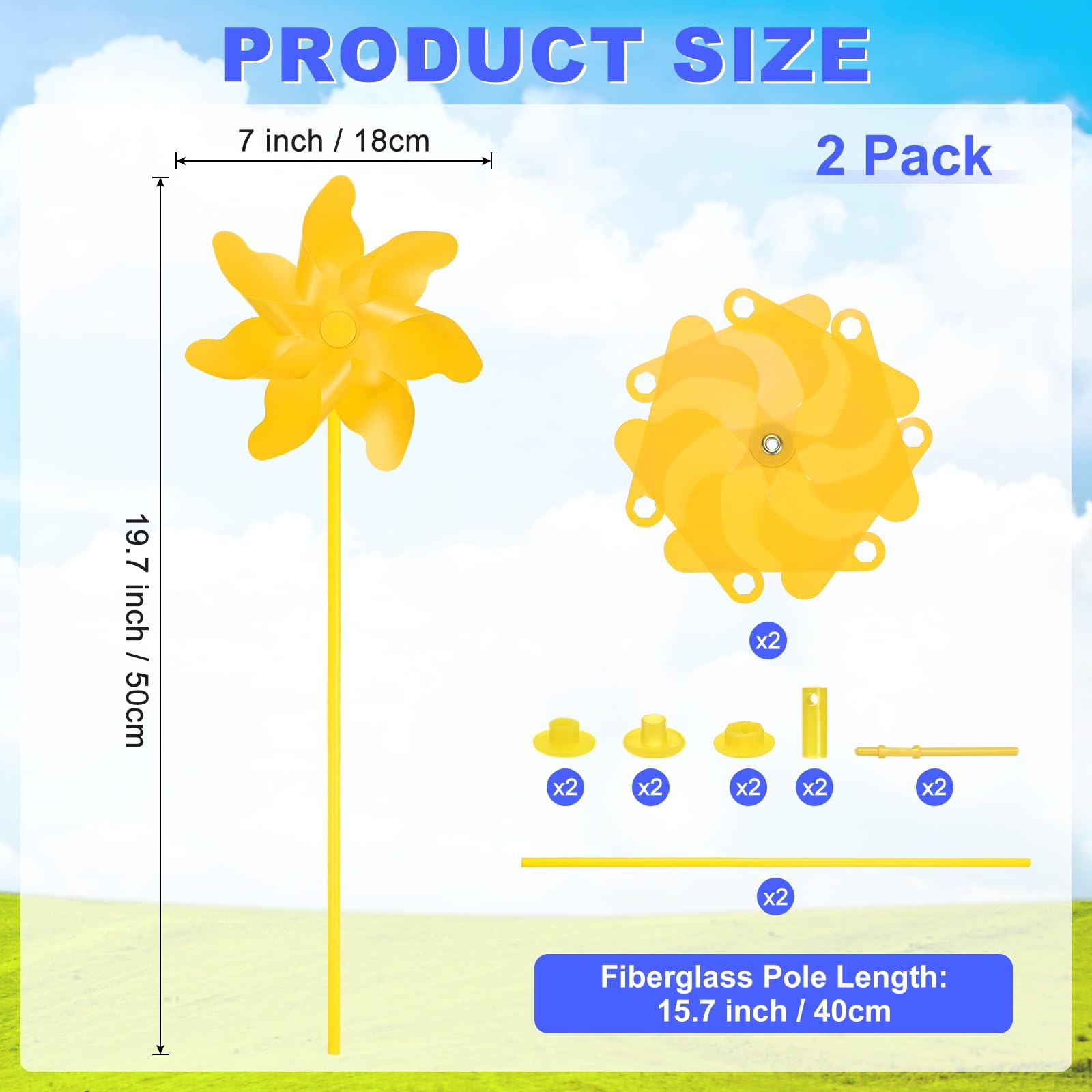 M METERXITY 2-Pack Girandole Arcobaleno 19.7 Pollici Girandole In Plastica Per Esterni Decorazioni Per Feste Giardino Prato Girandole gioco [Giallo]