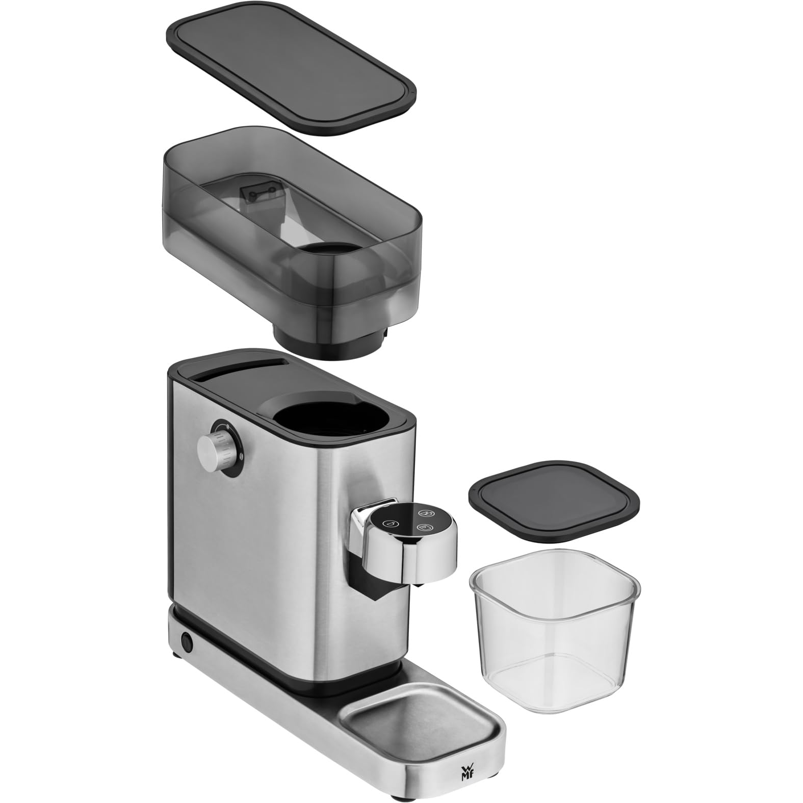 WMF Lumero elektryczny młynek do espresso 150 W, przyciski dotykowe LED, 40 stopni mielenia, pojemnik na kawę, stal nierdzewna Cromargan matowa