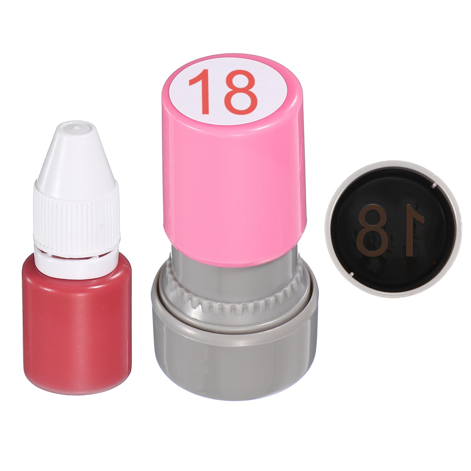 PATIKIL Self Inking Number Stamps, 20mm Numeral 18 Digital Stamps with Refill Red Ink for Notebook Scrapbooking DIY Craft Price Marking Math Learning Office Use, Pink Shell