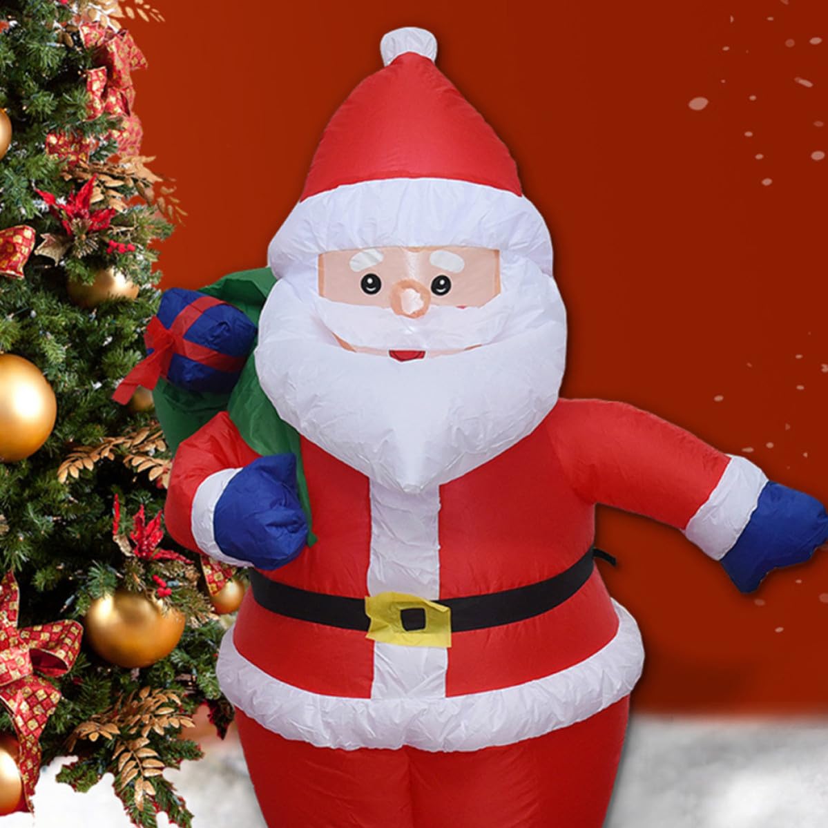 Sewroro Père Noël Gonflable Rouge en Polyester Lumières LED pour Noël | Décoration Extérieure Classique, Usage Jardin Avant, Résistant à L'usure