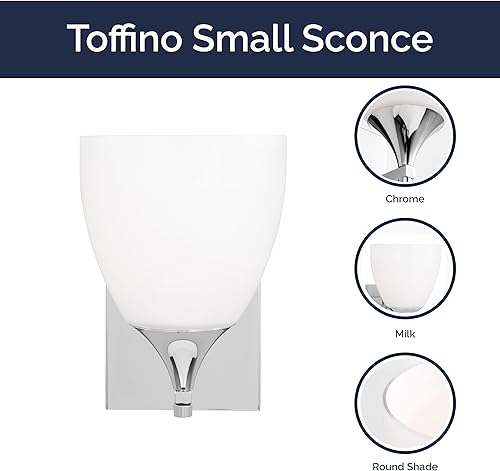Vista 12 de Scott Living Toffino - Aplique de pared moderno de 2 luces para baño, acabado cromado, con pantallas de vidrio de leche
