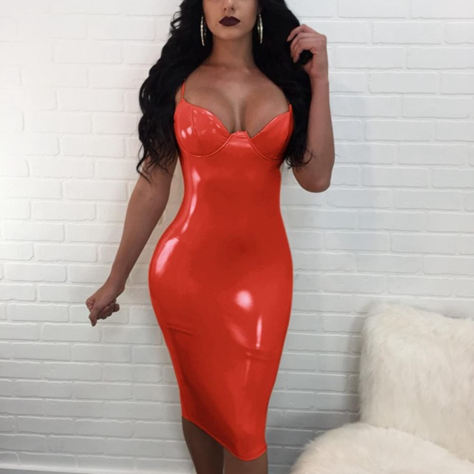 Amazon.com: Women Shiny Halter Dress Mini Dress Clubwear Faux Leather Sexy  Latex PVC Dress,Red,XXXL : Clothing, Shoes & Jewelry