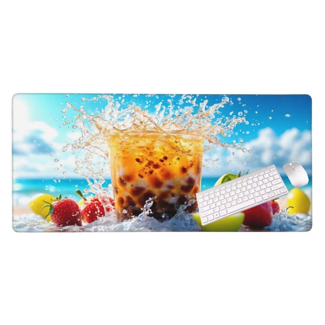 Alfombrilla de ratón 1400x600x3 MM, Alfombrilla Ratón XXL Extendida de Gran Tamaño con Bordes Cosidos, Base de Goma Antideslizante Almohadilla para Teclado, Jugo de Verano S-11375