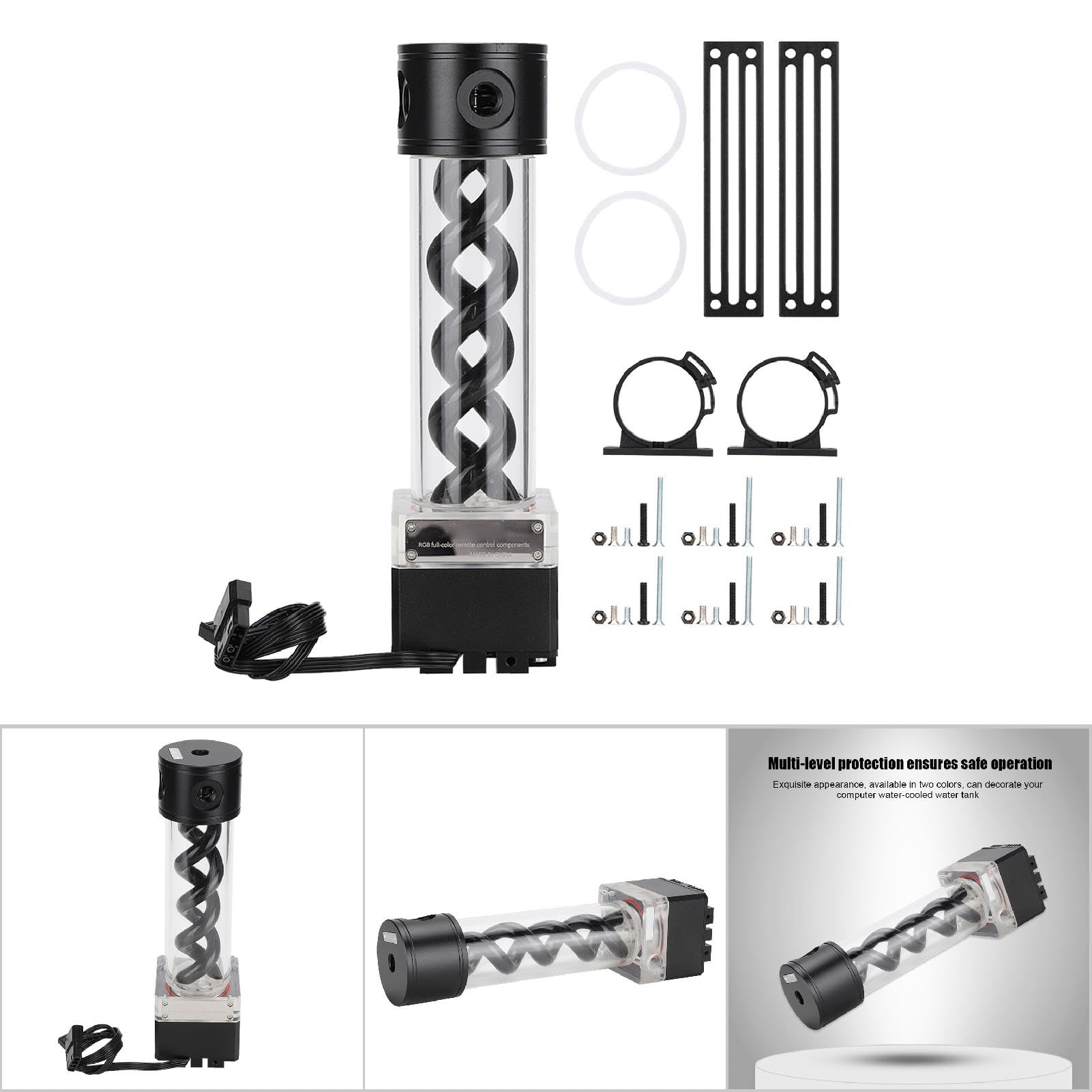 Kit Serbatoio di Raffreddamento ad Acqua, Mini Pompa di Raffreddamento ad Acqua 800L/H, Serbatoio della Pompa di Raffreddamento ad Acqua Anodo in Alluminio 4 Metri Testa Accessori (Nero)