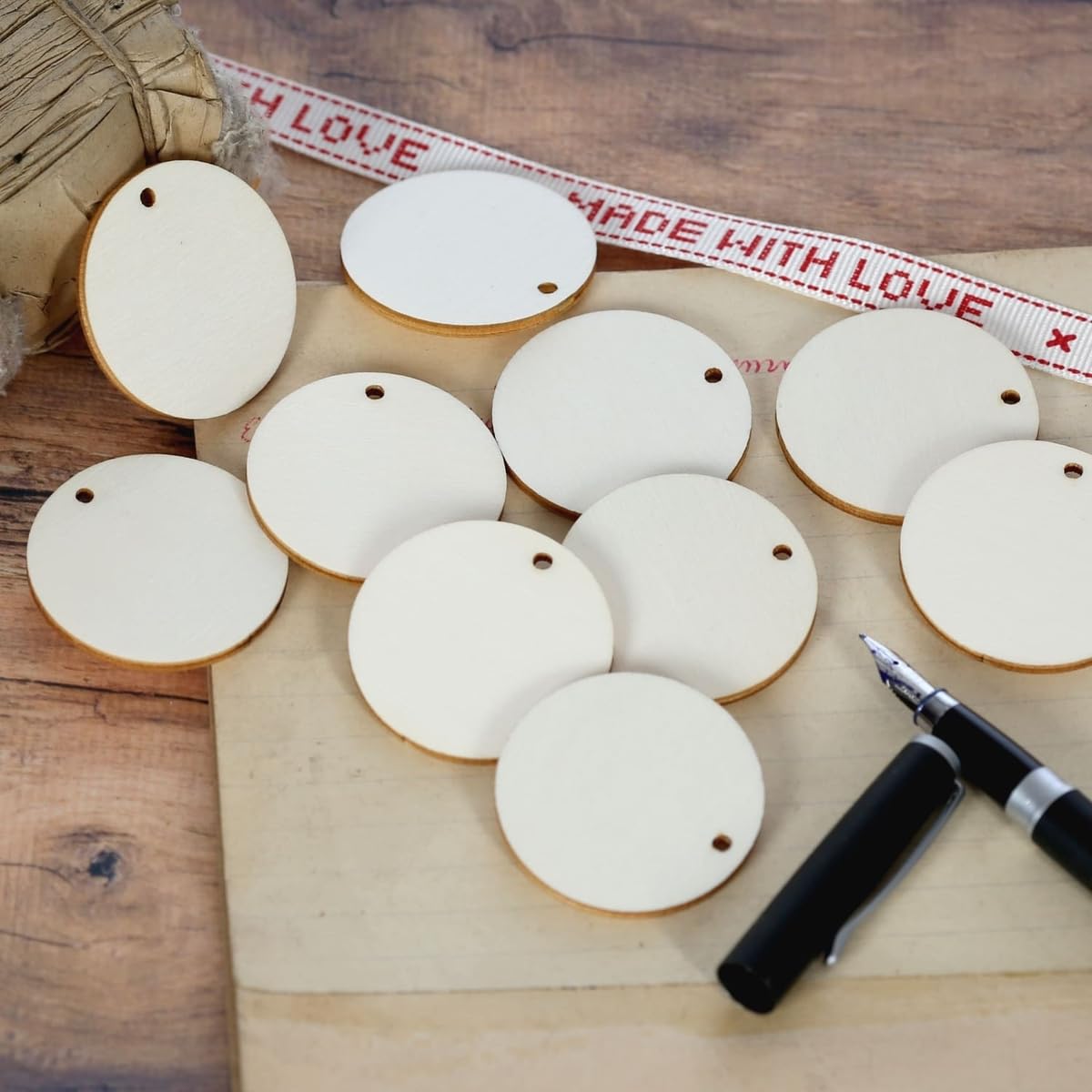 Holz Scheiben Kreise mit Loch - Deko Basteln Ø 1-60cm, Durchmesser:Ø 13cm, Pack mit:100 Stück