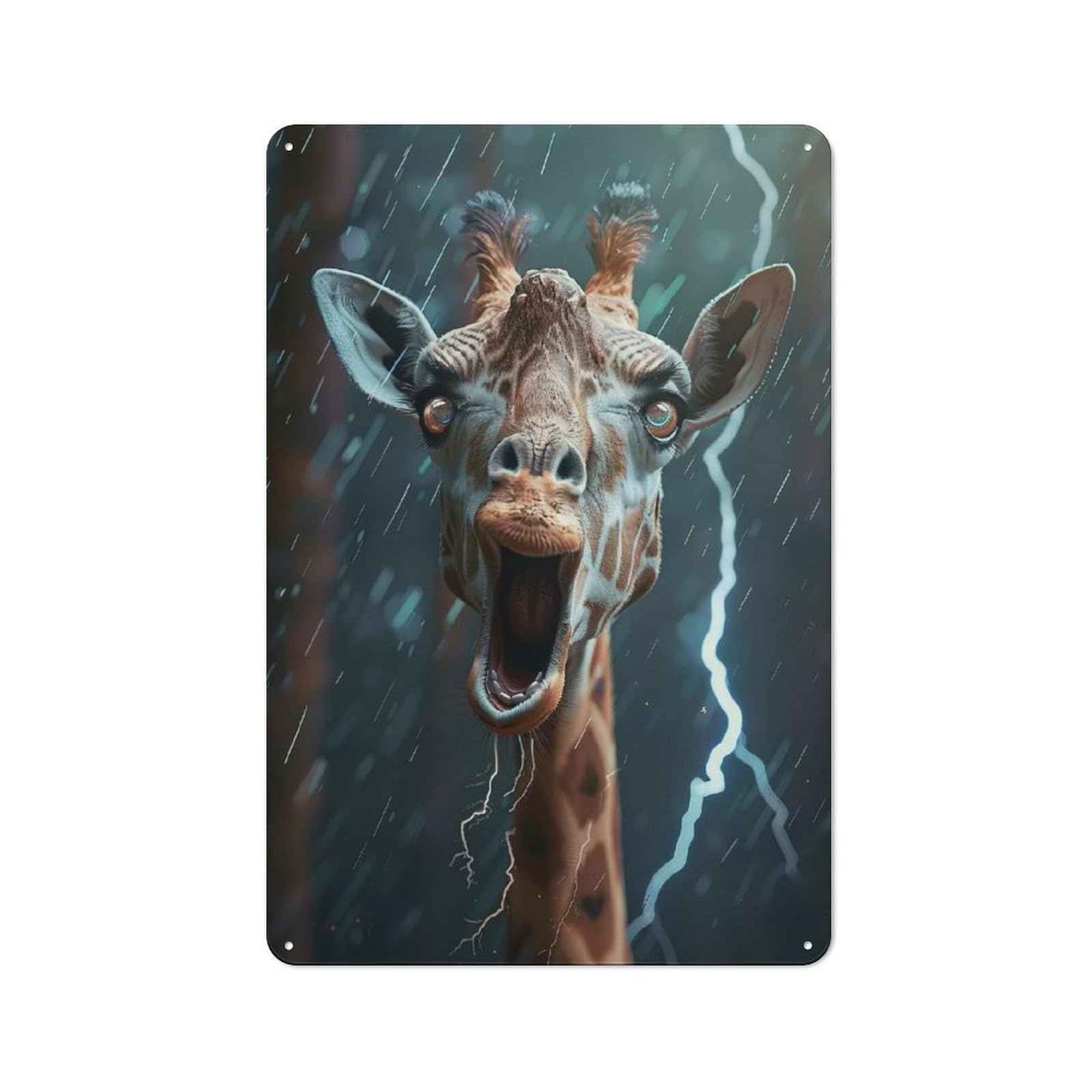 Giraffe Lightning Printed Metal Sign 30x20cm for Garage Wall, with Clear Industrial Wall Decor Character