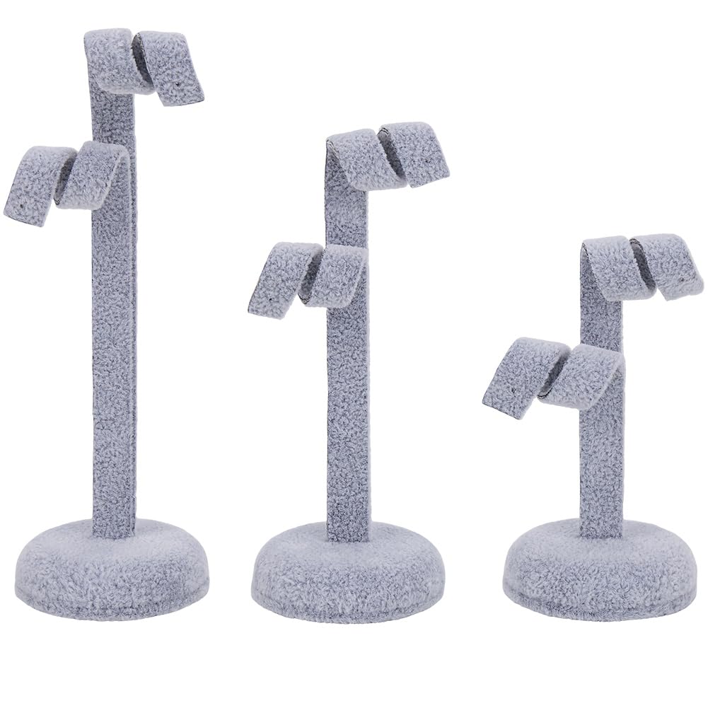 Présentoir boucles d'oreilles T velours gris clair lot de 3 SUNNYCLUE bois