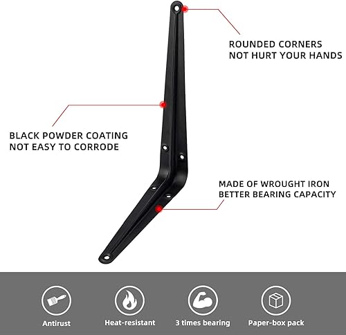 Miniatura 2 de 20 soportes de estante de 8 pulgadas, soporte flotante de acero negro resistente, soportes en L para estantes, soportes decorativos de montaje