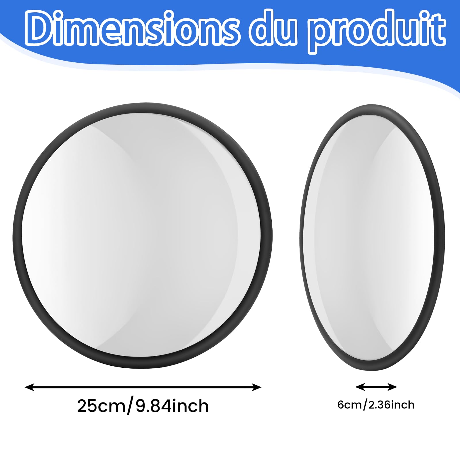 Miroir convexe de sécurité miroir de circulation vue grand angle réglable à l'intérieur et à l'extérieur avec support de fixation parfait pour la salle de classe de l'école (25.3cm)