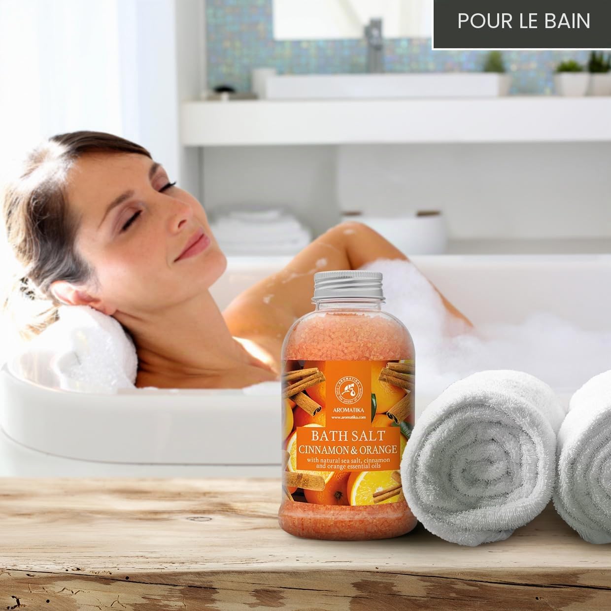 Sel de Bain Cannelle-Orange 600g - Huile Essentielle de Orange et Cannelle Naturel - Soin du Corps - Bain Relaxant - Beauté - Aromathérapie