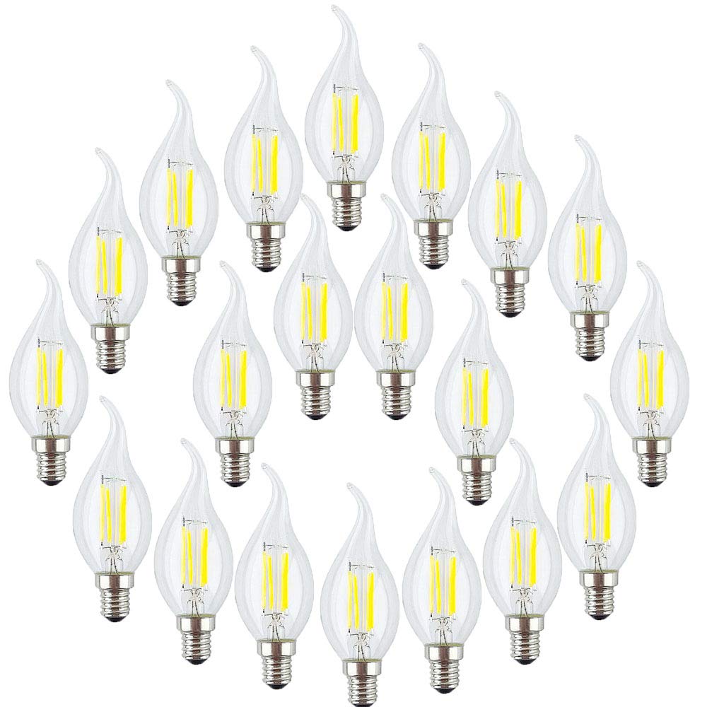 Packung mit 20 E14 LED Kerze Lampe,Retro Nicht Dimmbar Glühfaden Classic Kerzenform Filament,4W(Entspricht 40 W Halogenlampe) 6500K Kaltweiß 400LM Klare Kerzenlampe