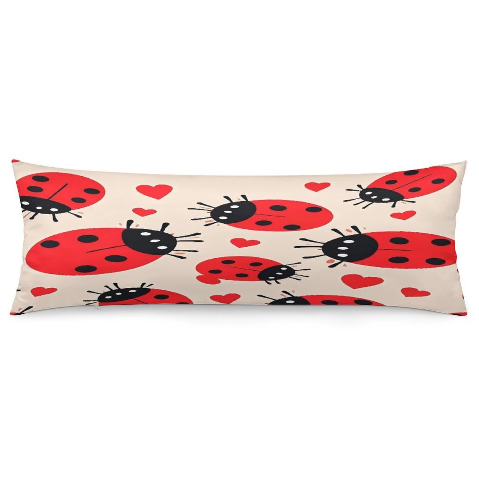 Ladybug Pillowcase Decorative Body Pillow Cover Soft Full Long Pillow Case Breathable Large Body Pillowcase Cute Cozy Pillow Sham for Bed Couch Sofa 18.9 X 53 Inch