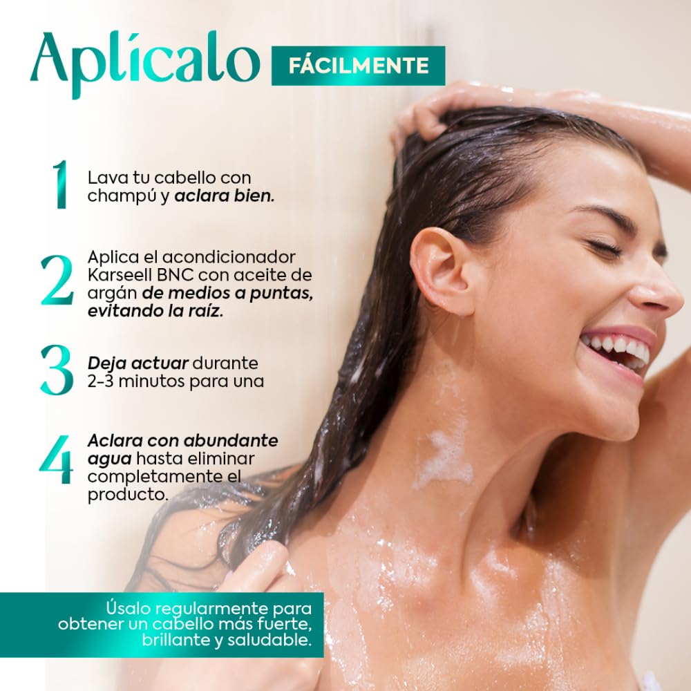 Karseell Acondicionador Profesional Nutritivo Aceite de Argán Vitamina E Hidratante Desenredante Reparador Suavidad Brillo Antifrizz Cabello Seco Dañado Teñido sin Siliconas ni Parabenos Uso Diario