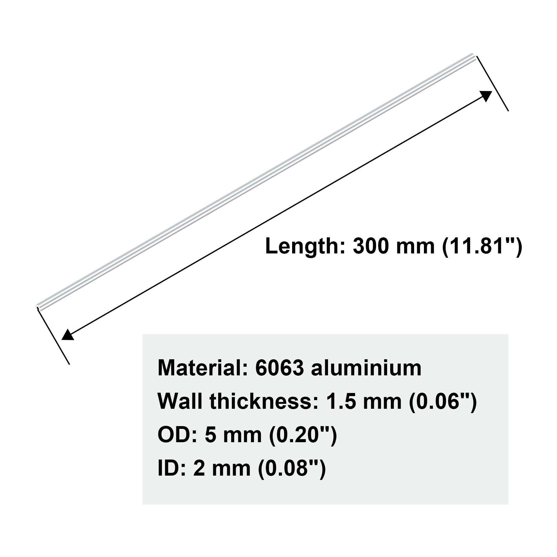 Lot de 3 tubes ronds en aluminium 6063, 5 mm de diamètre extérieur,2 mm diamètre intérieur,longueur 300 mm, épaisseur de paroi 1,5 mm,sans couture