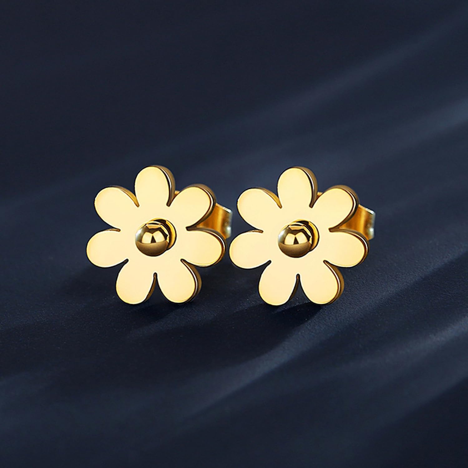 14K Gold Plated Post Stud Earrings Tiny Flower Daisy Earrings for Women Hypoallergenic Gold Studs for Sensitive Ears - Image 3