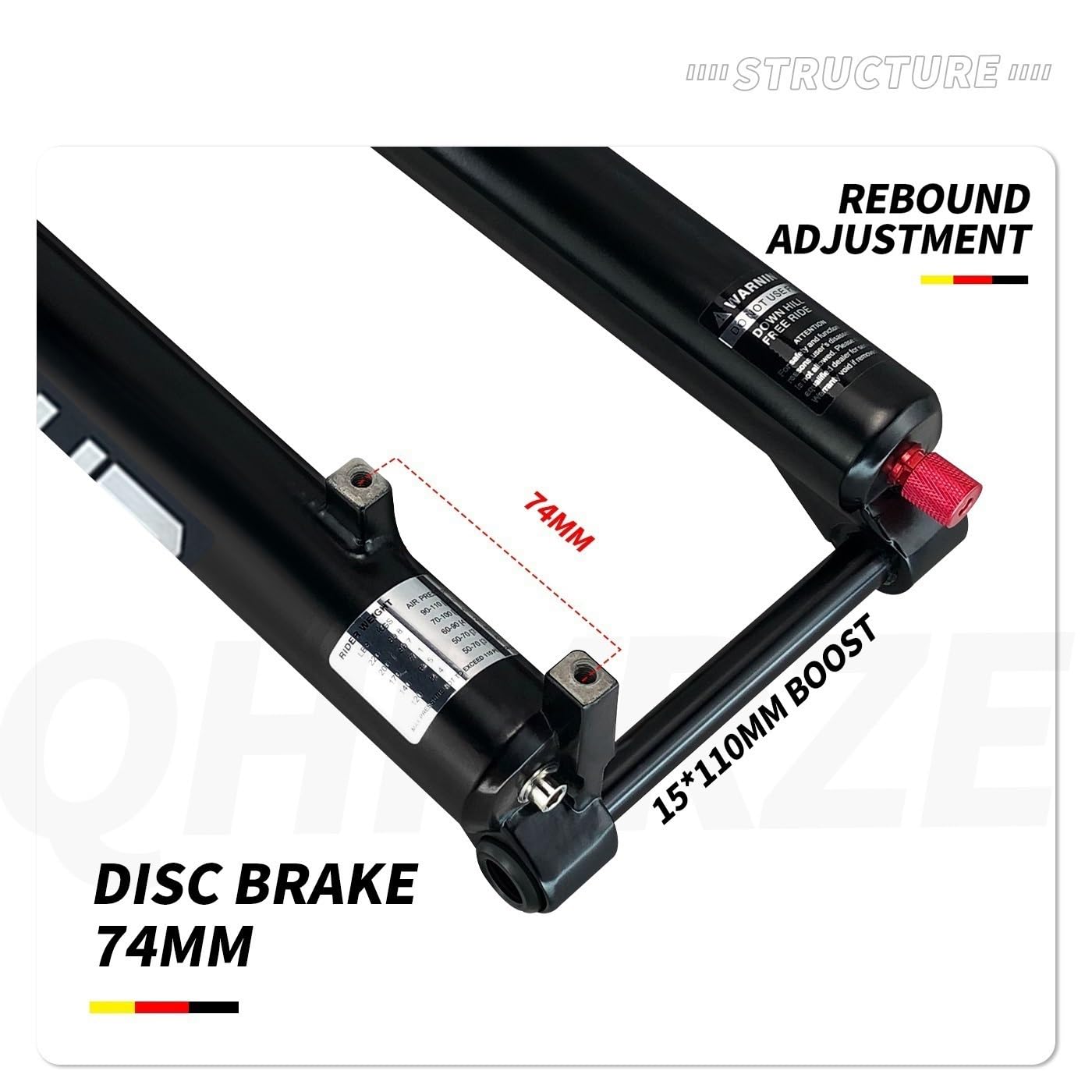 Horquilla De Suspensión Bicicleta De Montaña 27.5/29'' Boost MTB Horquilla De Aire Recorrido 120mm Ajuste De Rebote 15x110mm Eje Pasante Horquilla Delantera