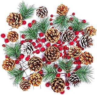 Christmas Wreath Making Supplies, 130Pcs Wreath Making Kit, Artificial Pine Branches, Pine Cones and Artificial Berries for Christmas Wreath Decoration