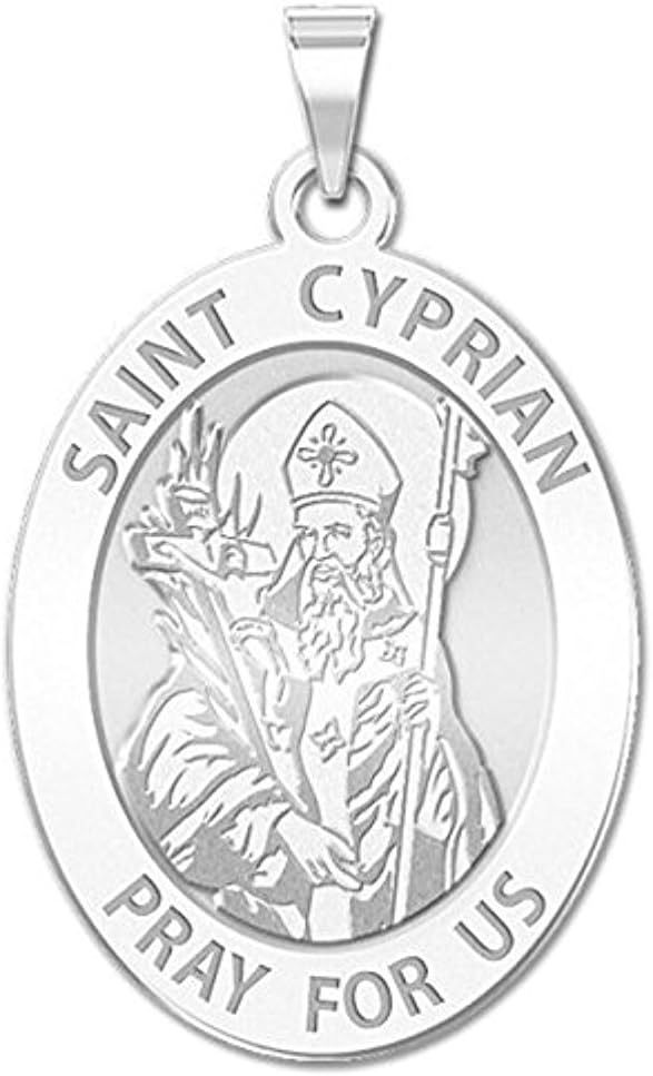 PicturesOnGold.com Saint Cyprian Oval Religious Medal in Sterling Silver and 10K or 14K Gold Only Medal or With Engraving - Protection Jewelry Christian Gifts for Men & Women