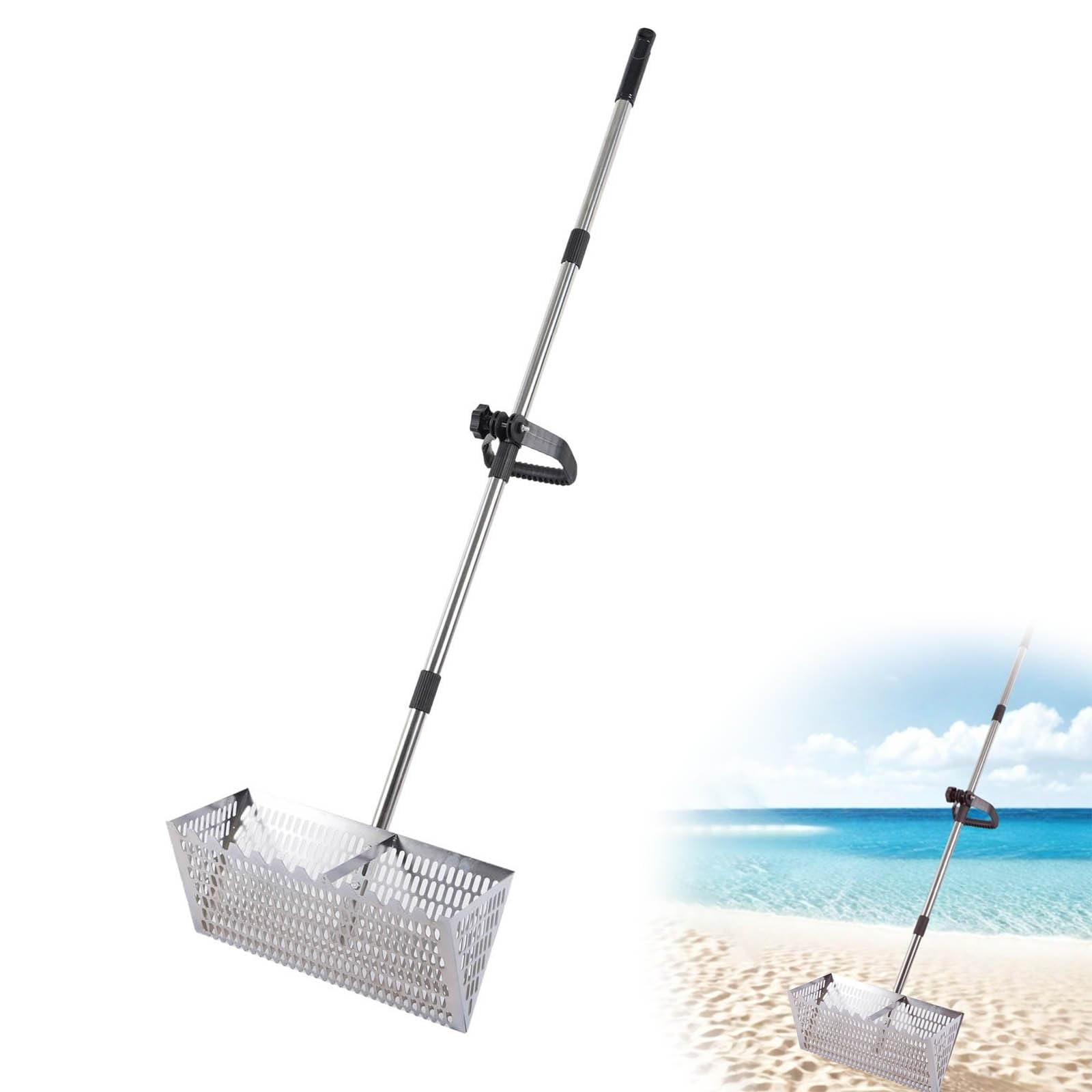 Râteau à puces de mer haut de gamme en acier inoxydable avec tamis 40 cm ultra-résistant