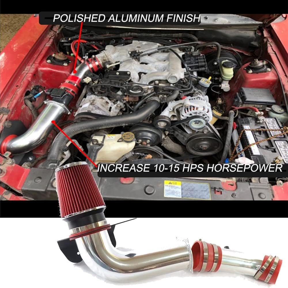 MILLION PARTS Cold Air Kit Tube with Heat Shield Compatible with 1999-2004 Ford Mustang 3.8L 232Cu. In. V6 GAS OHV Naturally Aspirated, Induction Filter High Performance Increase Horsepower, Red