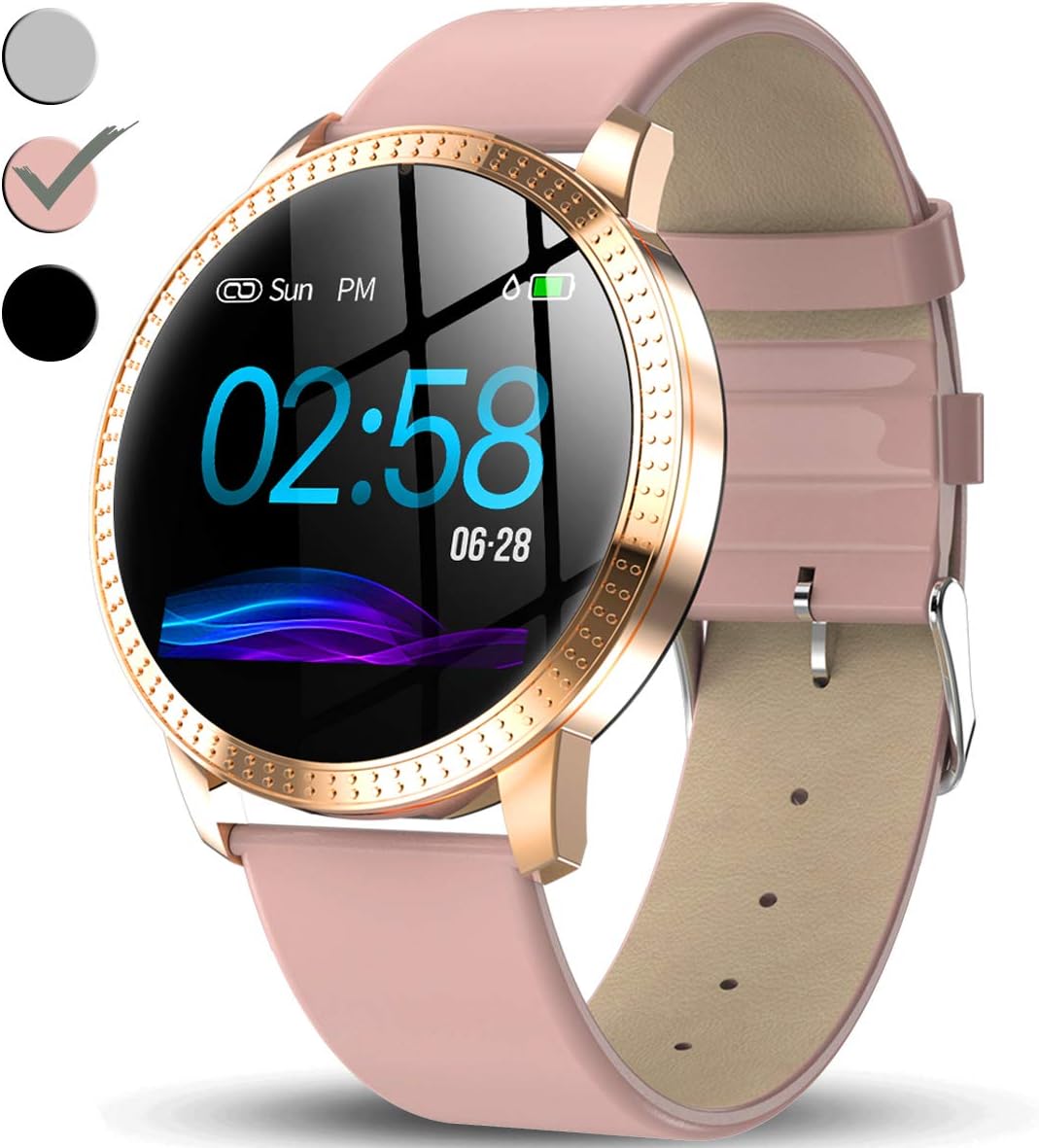 TURNMEON Women's Smart Watch, Waterproof Fitness Tracker, Color Touchscreen Fashion Smartwatch with Heart Rate, Blood Pressure, Sleep, Female Menstrual Record, Pedometer, Holiday Christmas Gifts