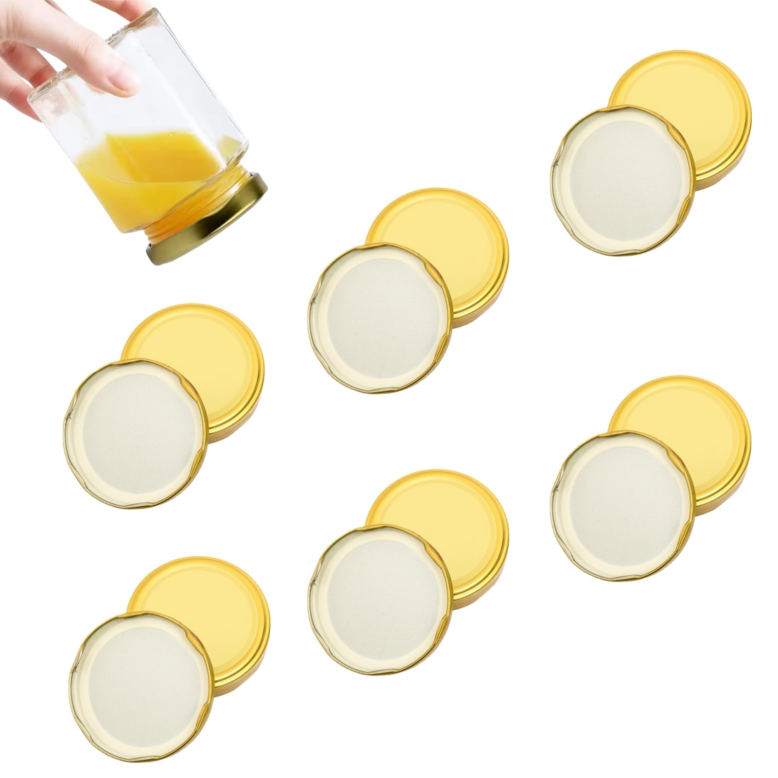 12 Pcs Golden Universal jam jar covers,Mason Jar Covers Decorative Canning Lid,Lids for Preserving Jars,Sauce Jars,Storage Jarjam jar lids (63MM) — image 1