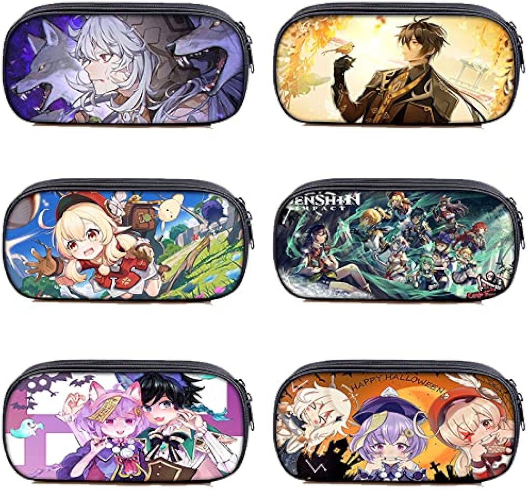 1 astuccio Genshin Impact nuovo design anime Cosplay doppio strato portapenne, astuccio per cancelleria (STYLE1), Nero , Anime