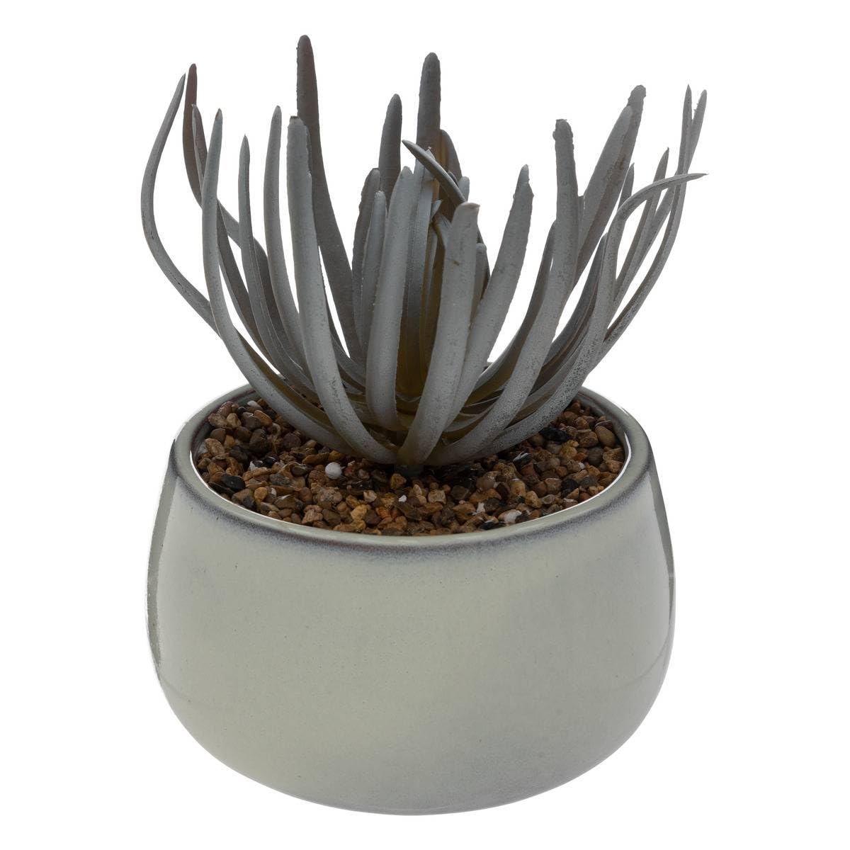Plante grasse Artificielle Pot en Céramique émaillée Gris Perle 18 cm - Atmosphera