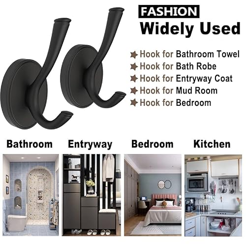 Tofiigrem Black Wall Hooks Towel Hook, Thick Aluminum Alloy Heavy Duty Coat Hooks For Hanging Key Robe Hat Backpack, Wall Mount Hooks Bathroom Kitchen Garage Hooks(6 Pack, Matte Black) #TOP7