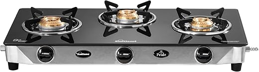 SUNFLAME Pride 3 Burner Open Gas Stove | 2 Small And 1 Medium Brass Burners | 2-Year Product Coverage | Ergonomic Knobs | Easy To Maintain L…