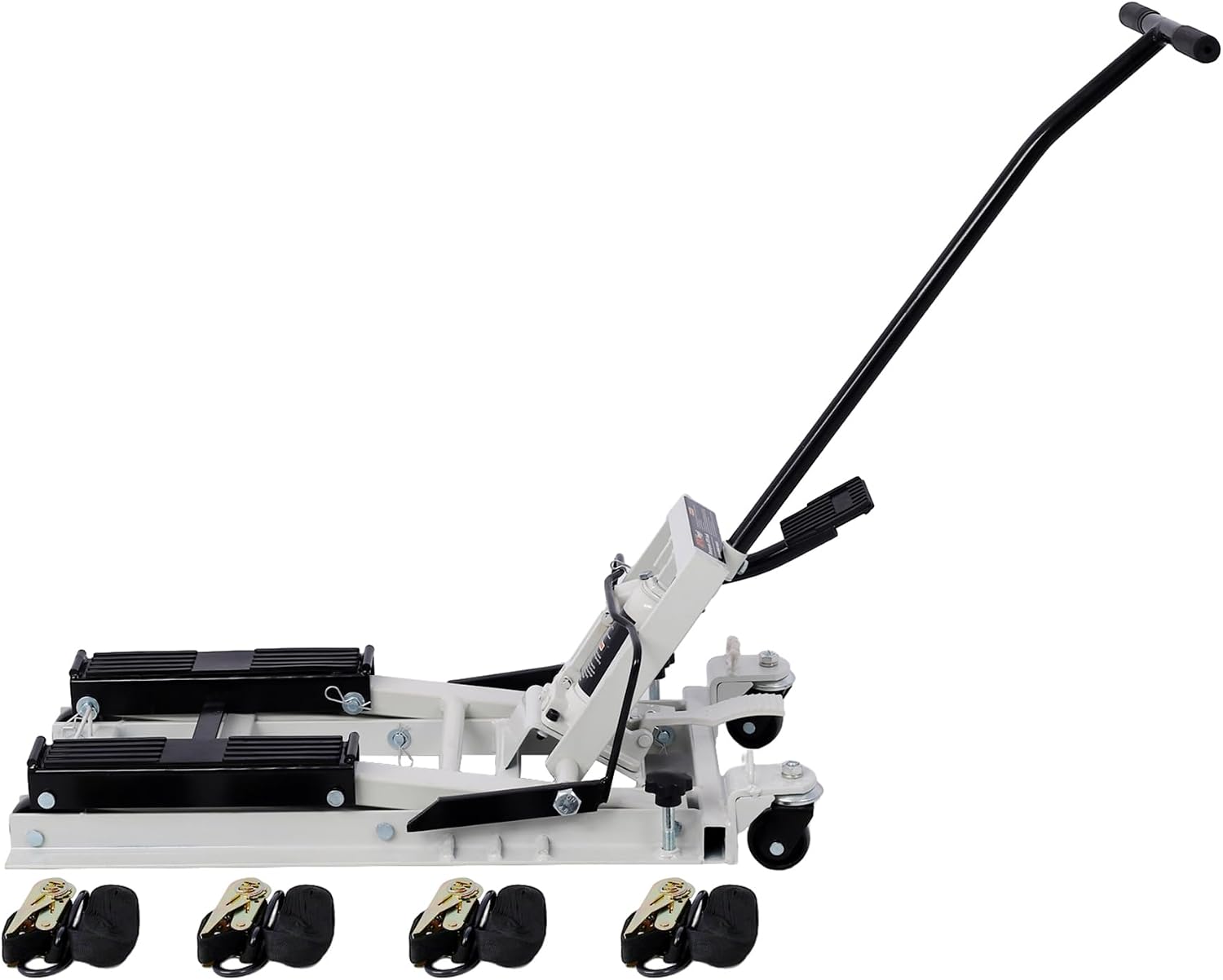Hydraulic Motorcycle Lift Jack, 1500 LBS Capacity ATV Scissor Lift Jack, Portable Motorcycle Lift Table with 4 Wheels, Hydraulic Foot-Operated Hoist Stand with 2xtie Down Gray