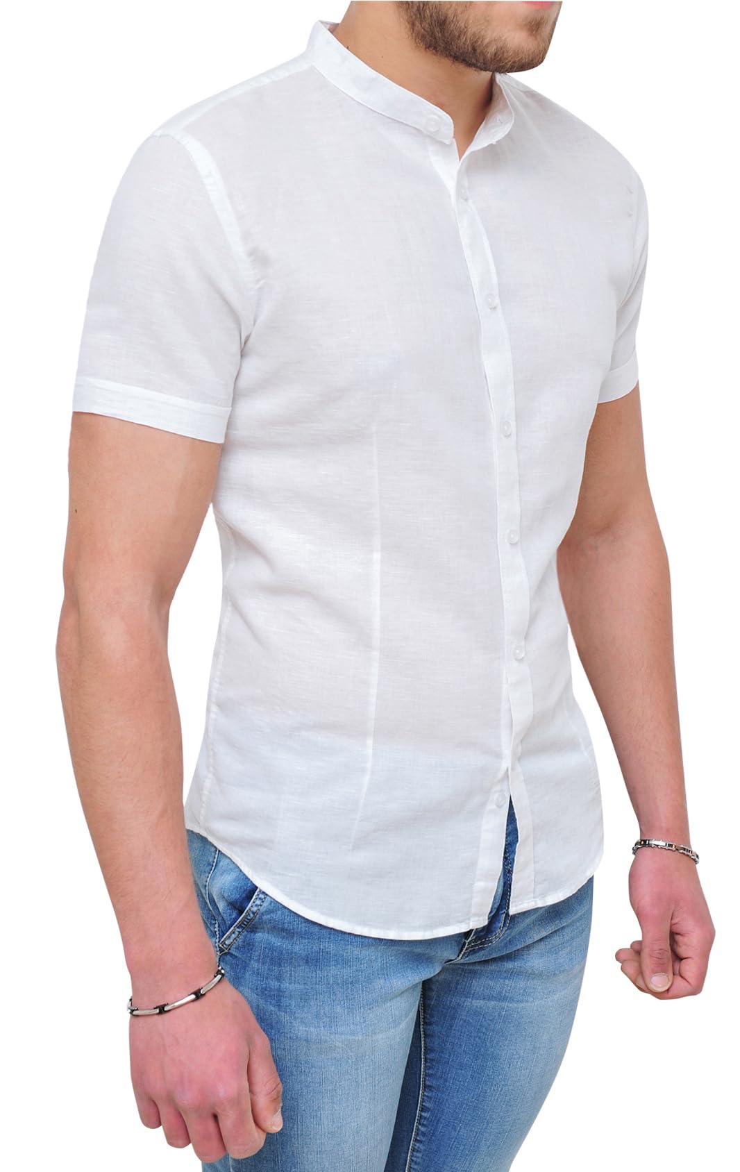 Camicia Uomo Casual Sartoriale in Lino Fresca Estiva a Manica Corta