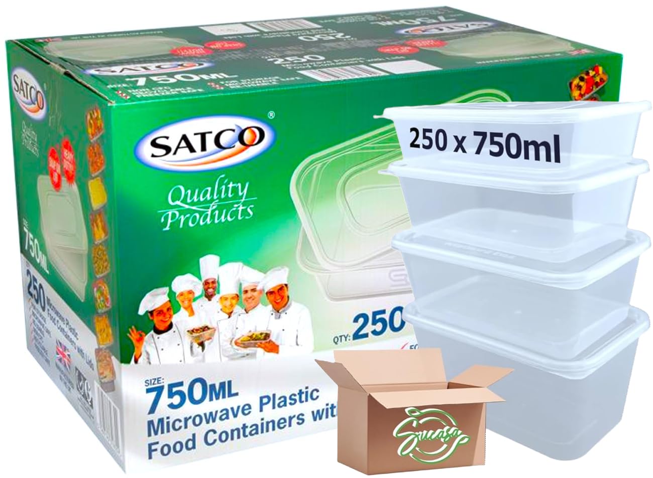 Sucasa Plastic Food Takeaway Heavy Duty Satco Plastic Satco Containers With Lids 250X750ml | Durable Microwavable | Heavy Duty | Takeaway | Reusable & Disposable