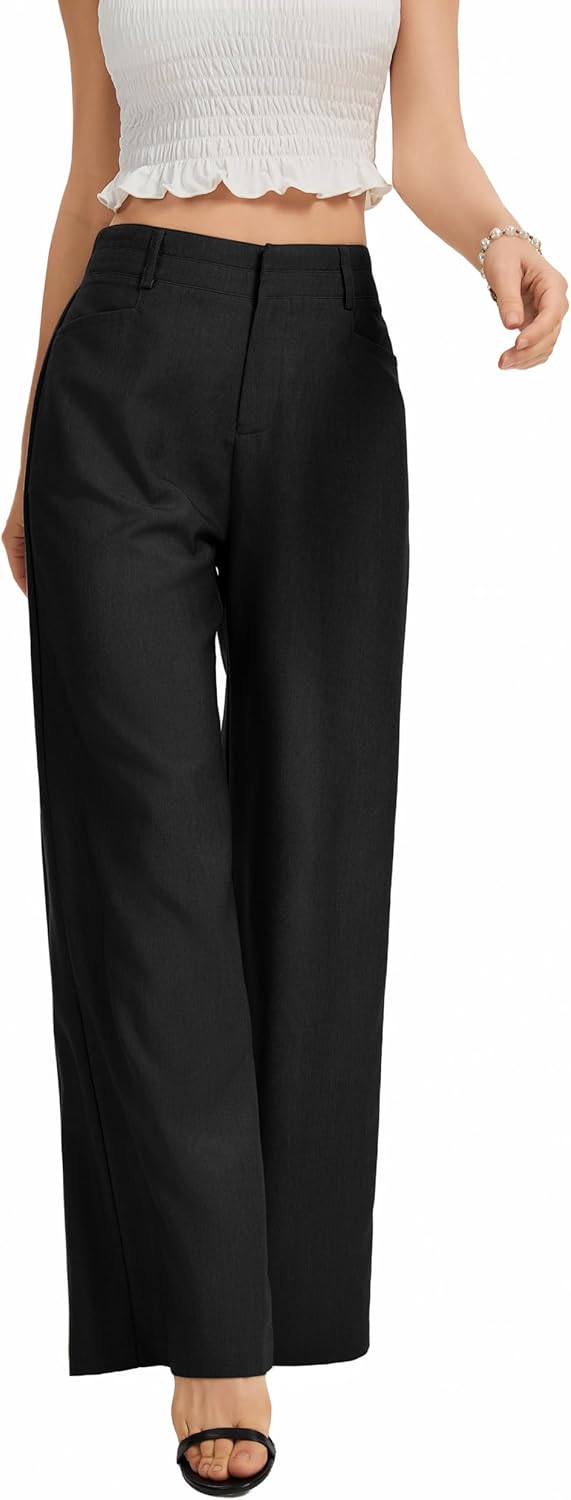 FUNYYZO Womens Wide Leg Pants Casual High Waisted Stretchy Double Waisted Work Business Dress Pant