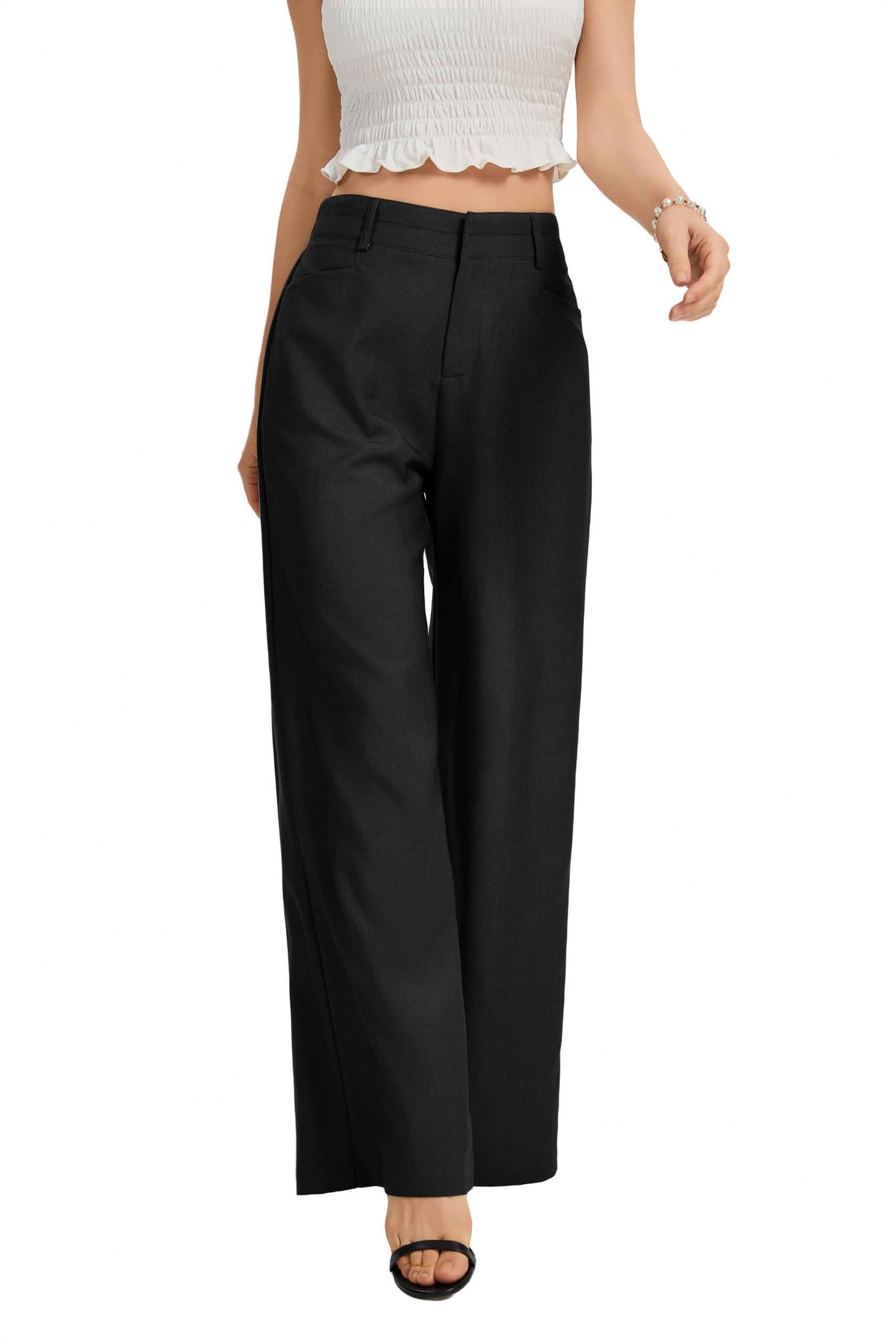 FUNYYZO Wide Leg Dress Pants for Women Work Slacks Business Casual Outfits Office Dress Pants for Women, High Waisted, Back Elastic Waistband, Multiple Color Size, Loose Summer Pants