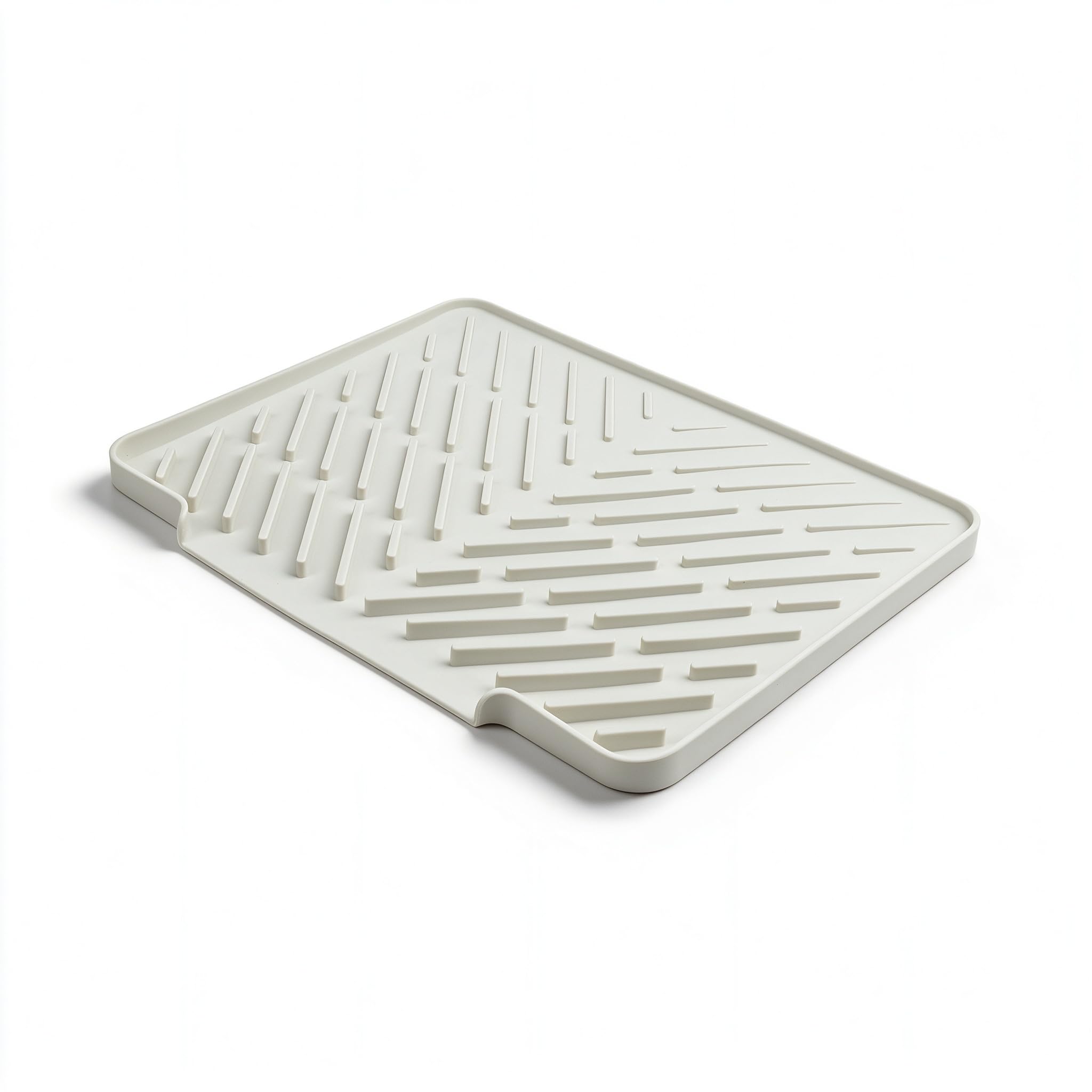 Silicone Dish Drying Mat Non-Slip Kitchen Counter Pad with Drain Lip and Raised Ridges for Quick Drying 40x31cm (White)