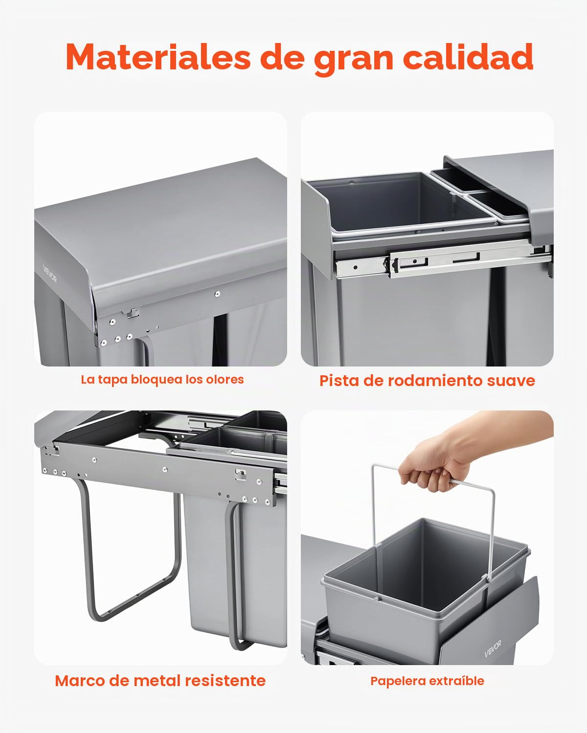 VEVOR Cubo de Basura Extraíble para Armarios Cocina, 20+10+10 L, Doble bajo Fregadero, para Reciclaje, con Sistema Deslizante de Extensión Completa de Metal Resistente y Asa, 492 x 340 x 430 mm