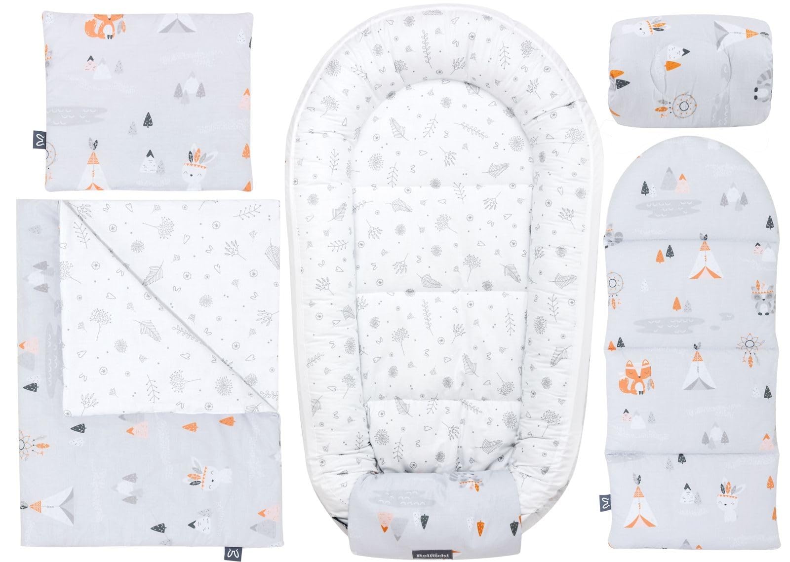 Zestaw wyprawkowy 5 elementowy | Kokon | Gniazdo dla Noworodka 60x100cm | Kocyk dla Noworodka 50x75cm | Zestaw dla noworodka | Baby shower | 100% Bawełna | apanatschi