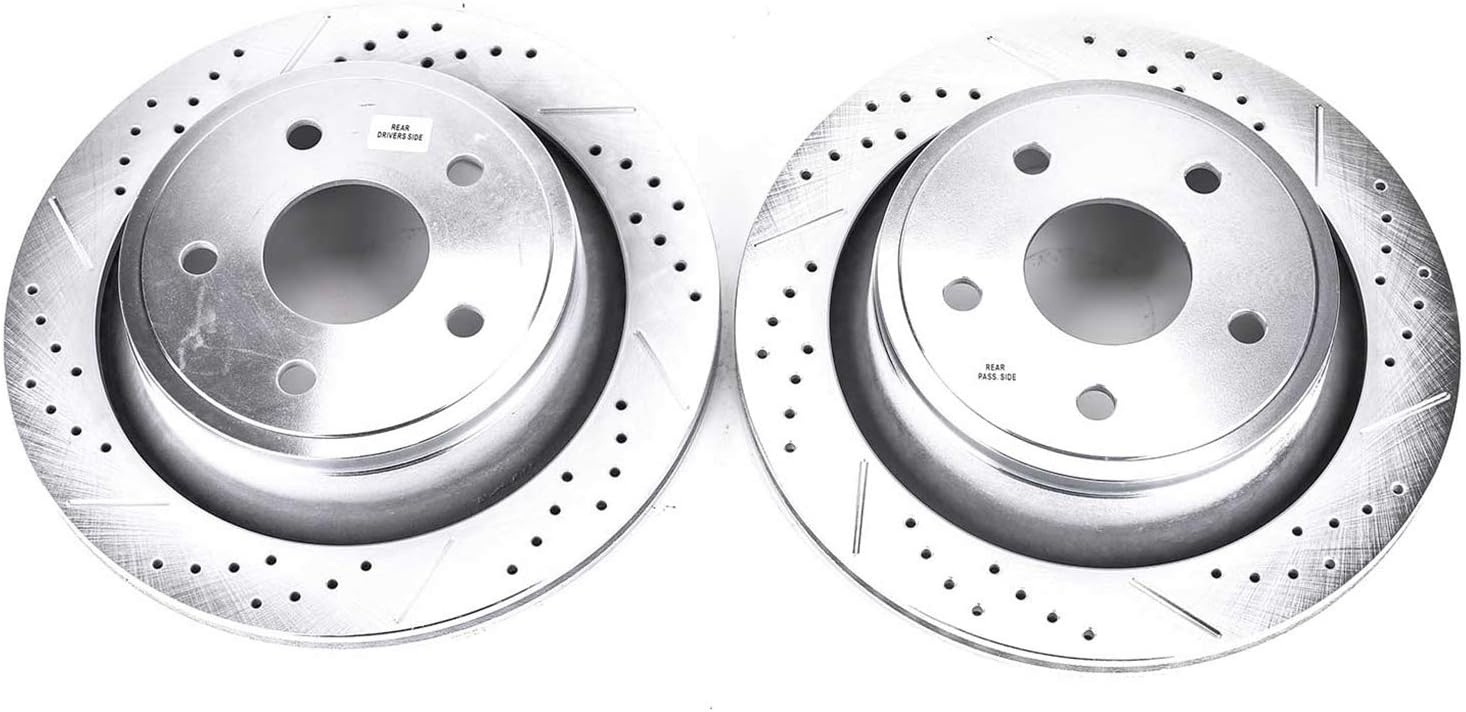 PowerStop Evolution Rear Brake Rotors For Chrysler Aspen 2007-09 |Dodge Durango 2004-09 |Ram 1500 2002-10 |Ram 1500 2011-18 - Drilled and Slotted Performance Disc Rotors Upgrade, AR8752XPR
