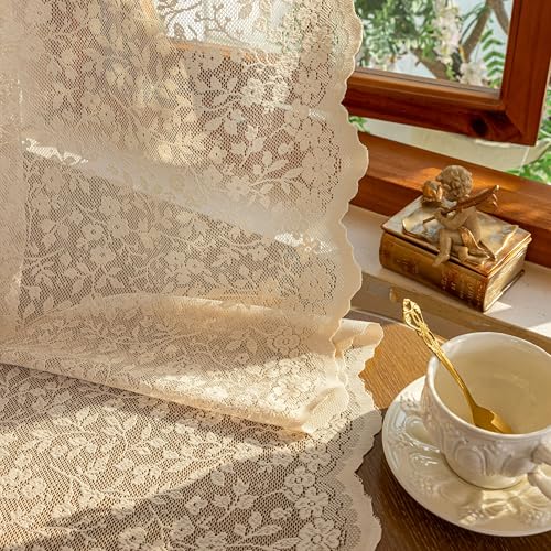 Luyicozy Beige Lace Sheer Curtains - Floral Light Filtering Translucent