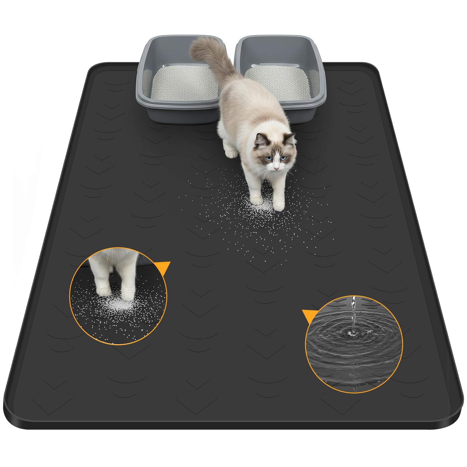 Mittimiya 100 x 70 cm Cat Litter Tray Mat, Large, XXL, Food-Grade Silicone Cat Litter Mat, Waterproof, Non-Slip & Easy to Clean Cat Litter Mat for Cat Litter, Multi-Cat Households