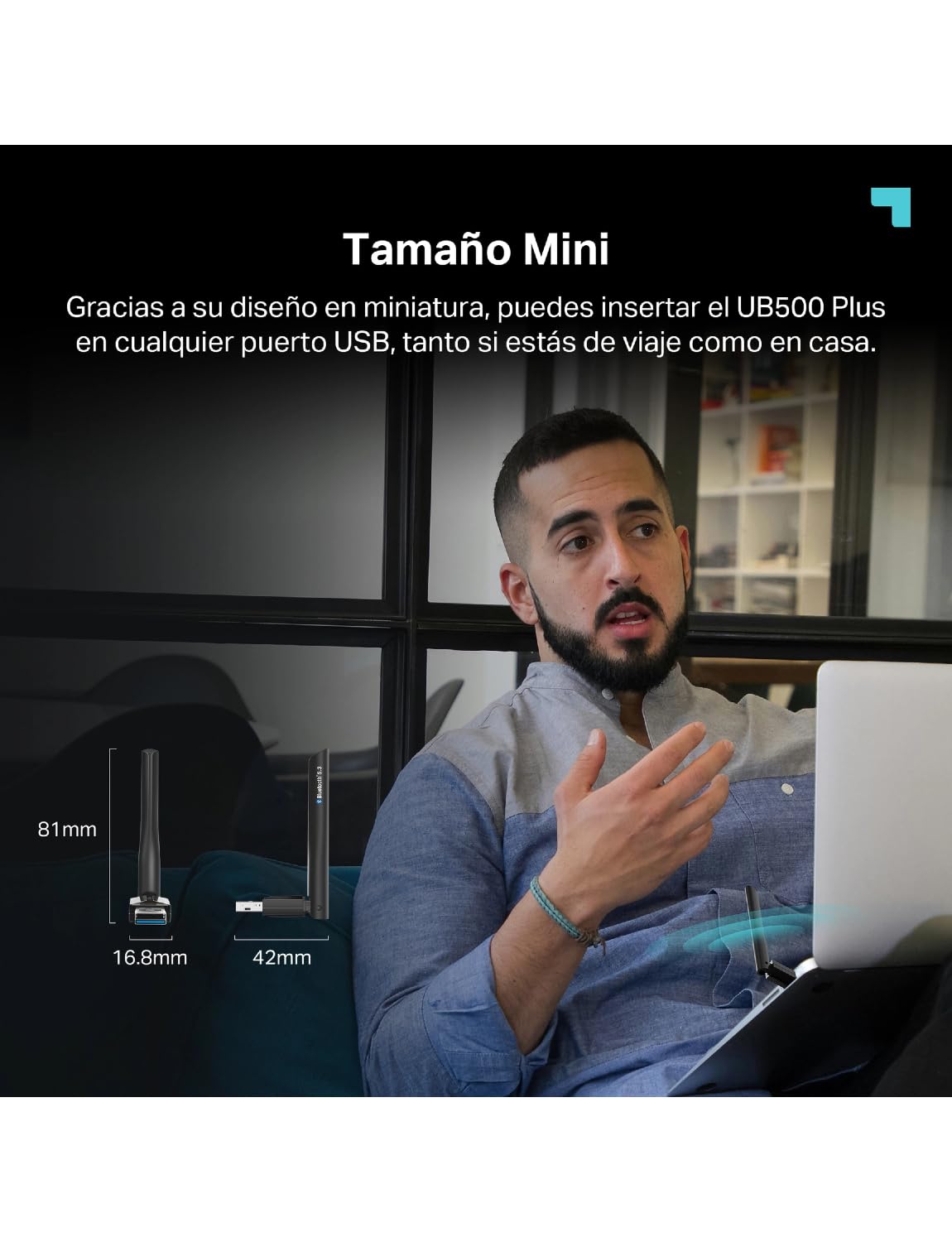 TP-Link UB500 Plus Adaptador USB Bluetooth 5.3 (EDR & BLE), Conexión Estable y de Largo Alcance, Compatible con Win 11/10/8.1/7, Plug & Play para computadora, portátil, Mouse, Teclado y Altavoz