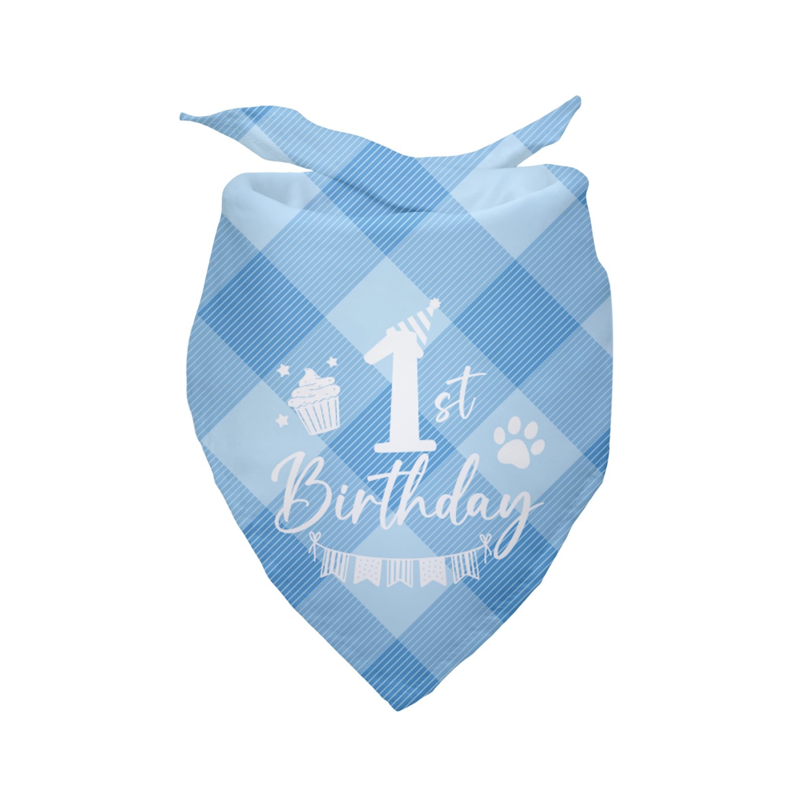 Yishuliwu Dog Bandana - Plaid Blue Triangle Scarf for Puppy's 1st Birthday Party Decoration