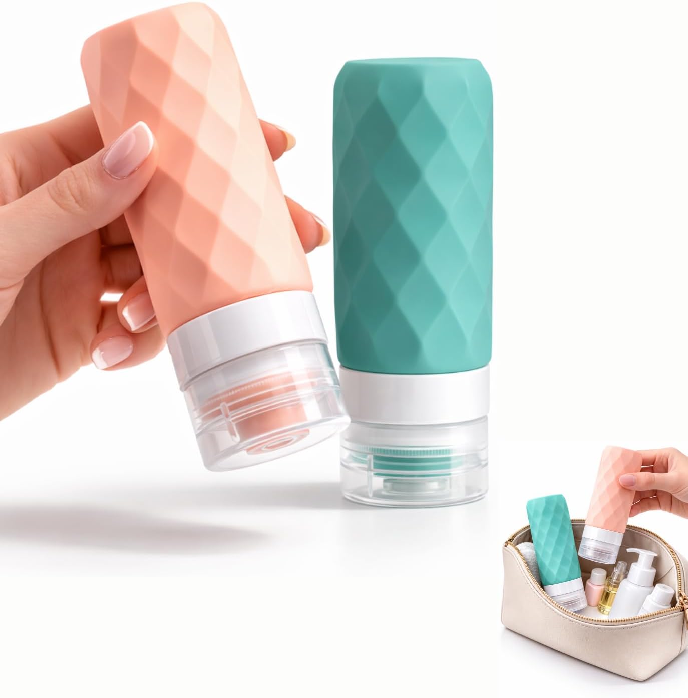 INSIME Silicone travel bottles for toiletries | Refillable travel containers for toiletries makeup shampoo container | Leak Proof Travel Size Toiletry bottles for travelling | Travel essentials kit