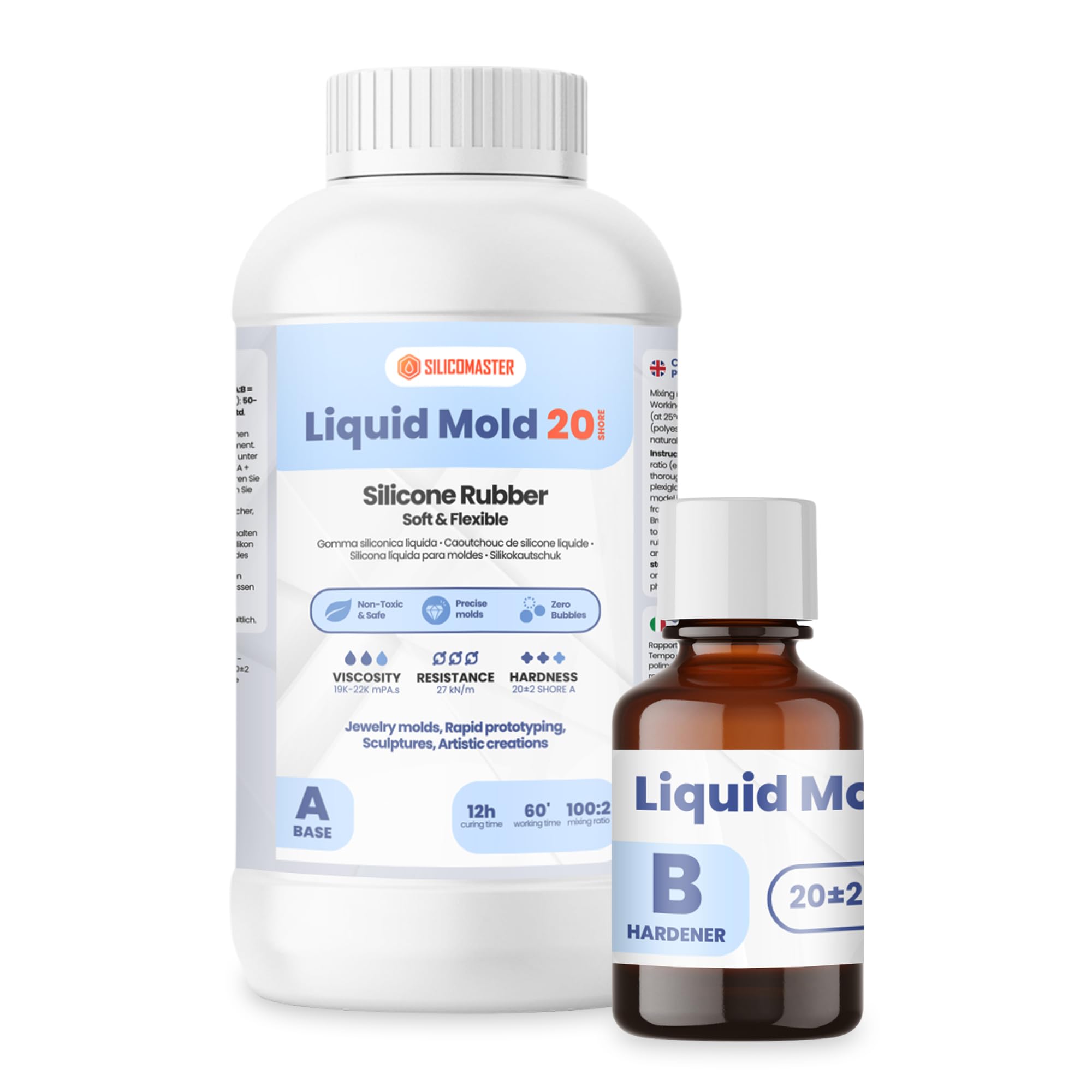 Resin Pro Liquid Mold: Silicona líquida para moldes (3,15Kg) creación de moldes para epoxi, poliuretano, cera, jabón, yeso, cemento - dureza 20 Shores - 100% Made in Italy