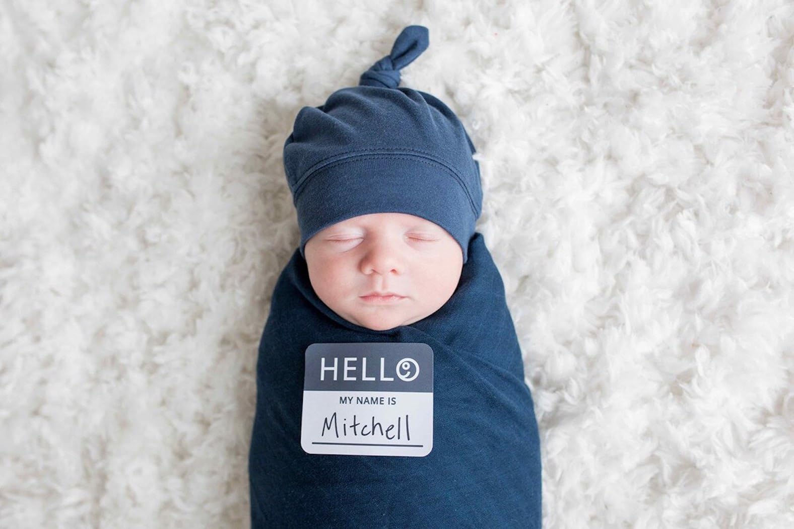 Lulujo Set aus Babymütze und Wickeldecke, ultraweiche Mütze, seidig weicher Bambus-Musselin-Wickeltuch, Neugeborene, Mädchen und Jungen, Marineblau