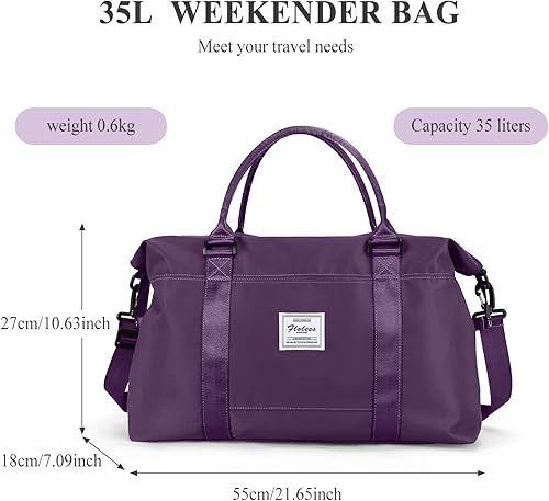 Miniatura 4 de Bolsas de fin de semana para mujer, bolsa de lona de viaje, bolsa de transporte para artículos personales durante la noche con bolsillo para ropa