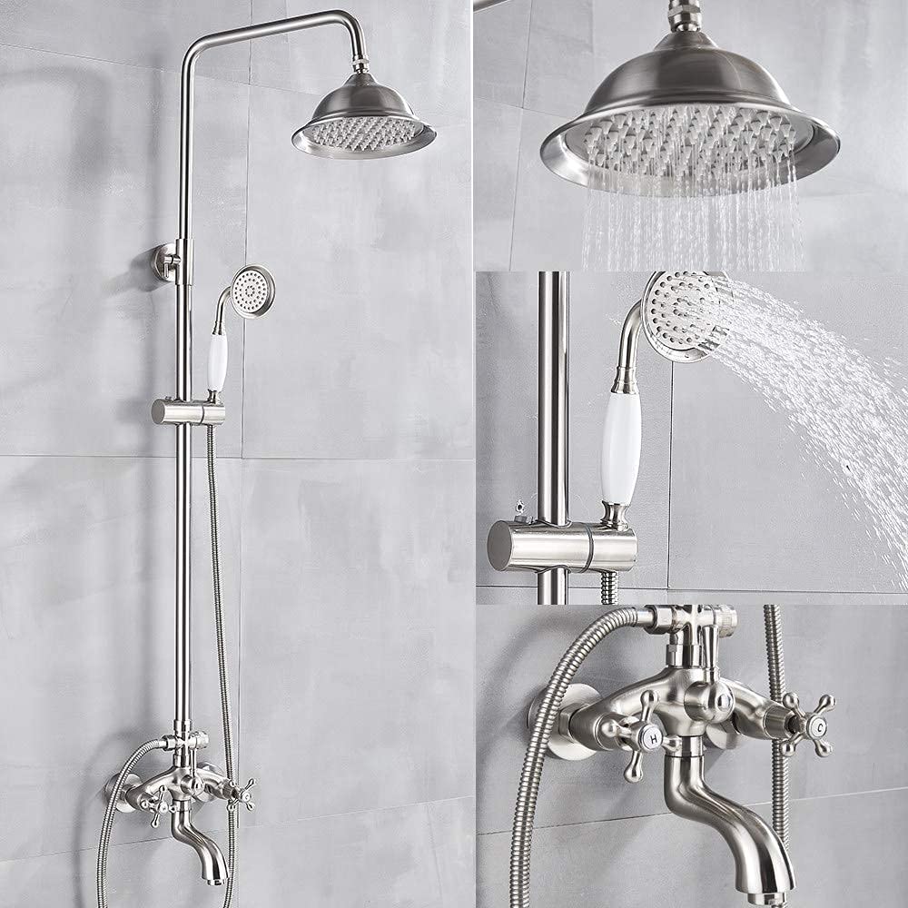 Douche systeem Geborsteld Nickle Badkamer Douche Kraan Mixer Set 8 Regendouche Douche Hoofd Dual Handvat Bad Uitloop Hand Held Douche Mixer Tap, Geborsteld Nikkel C