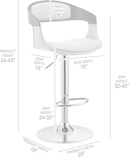 Miniatura 40 de Armen Living Taburete de bar de madera giratorio de mediados de siglo con pedestal moderno con piel sintética para encimera de isla de cocina,